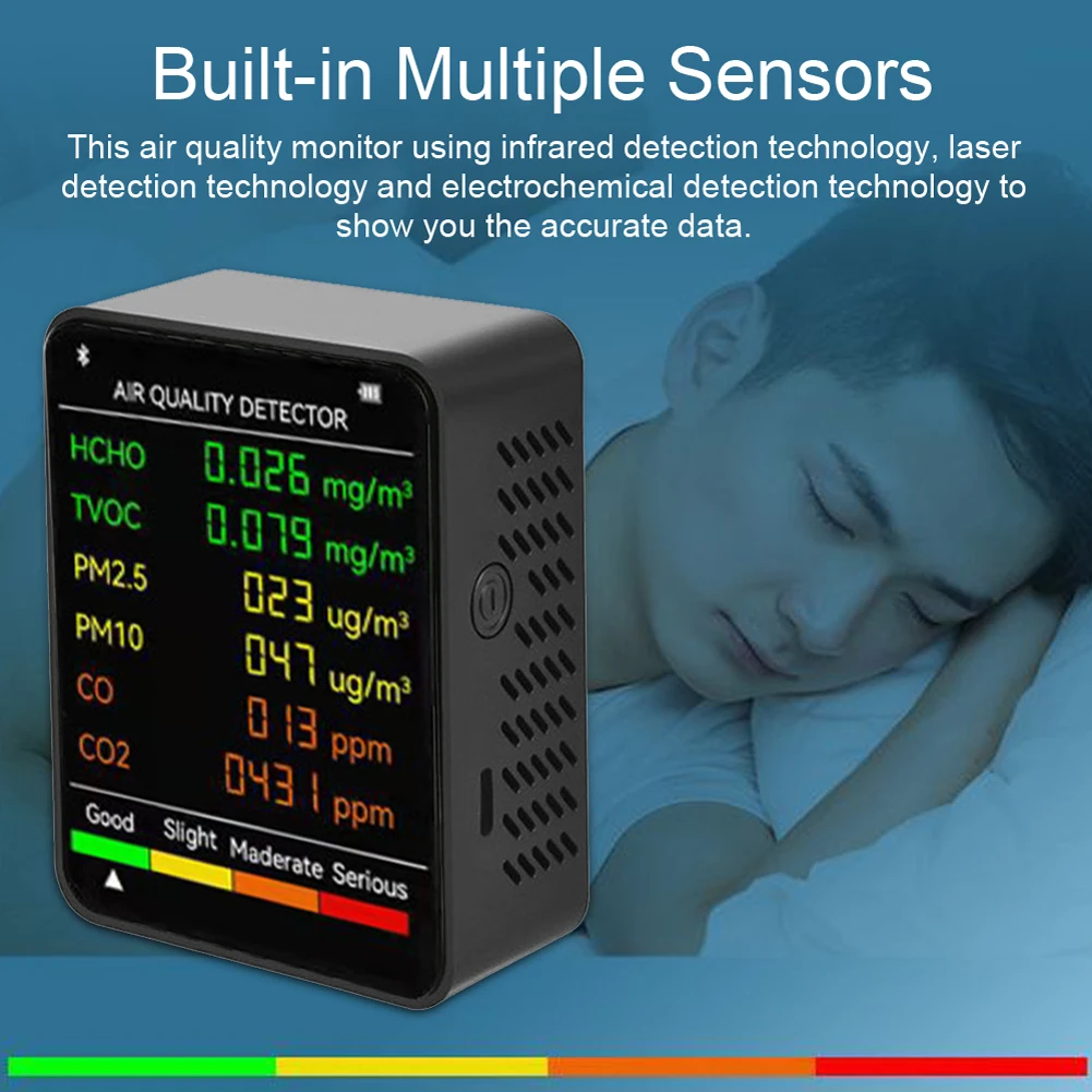 6 In 1 PM2.5 PM10 HCHO TVOC CO CO2 Multifunctional Air Quality Monitor Portable CO2 Detector Carbon Dioxide TVOC HCHO Detector