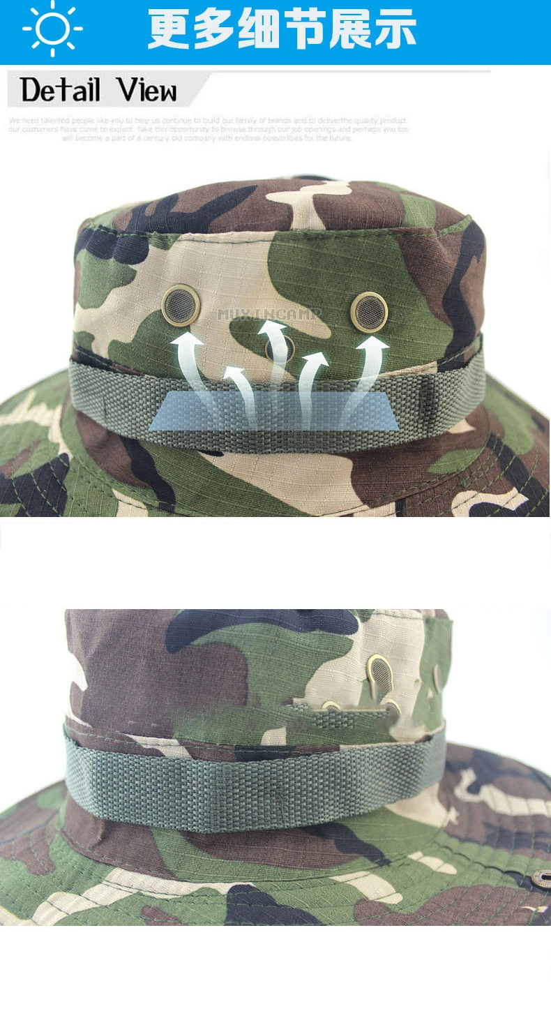 Tarnfarbener Taktischer Bucket Hat Sommer Herren Boonie Hut Outdoor UV-Schutz Breite Krempe Panama Safari Jagd Wandern Angeln Sonnenschutz – Detail 7