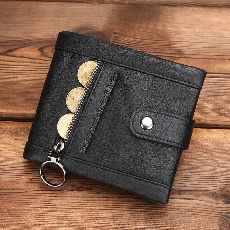 

100% Genuine Leather Men Wallet Small Bifold Wallets Short Money Bag Cowhide Card Holder Hasp Casual Male Coin Purse
