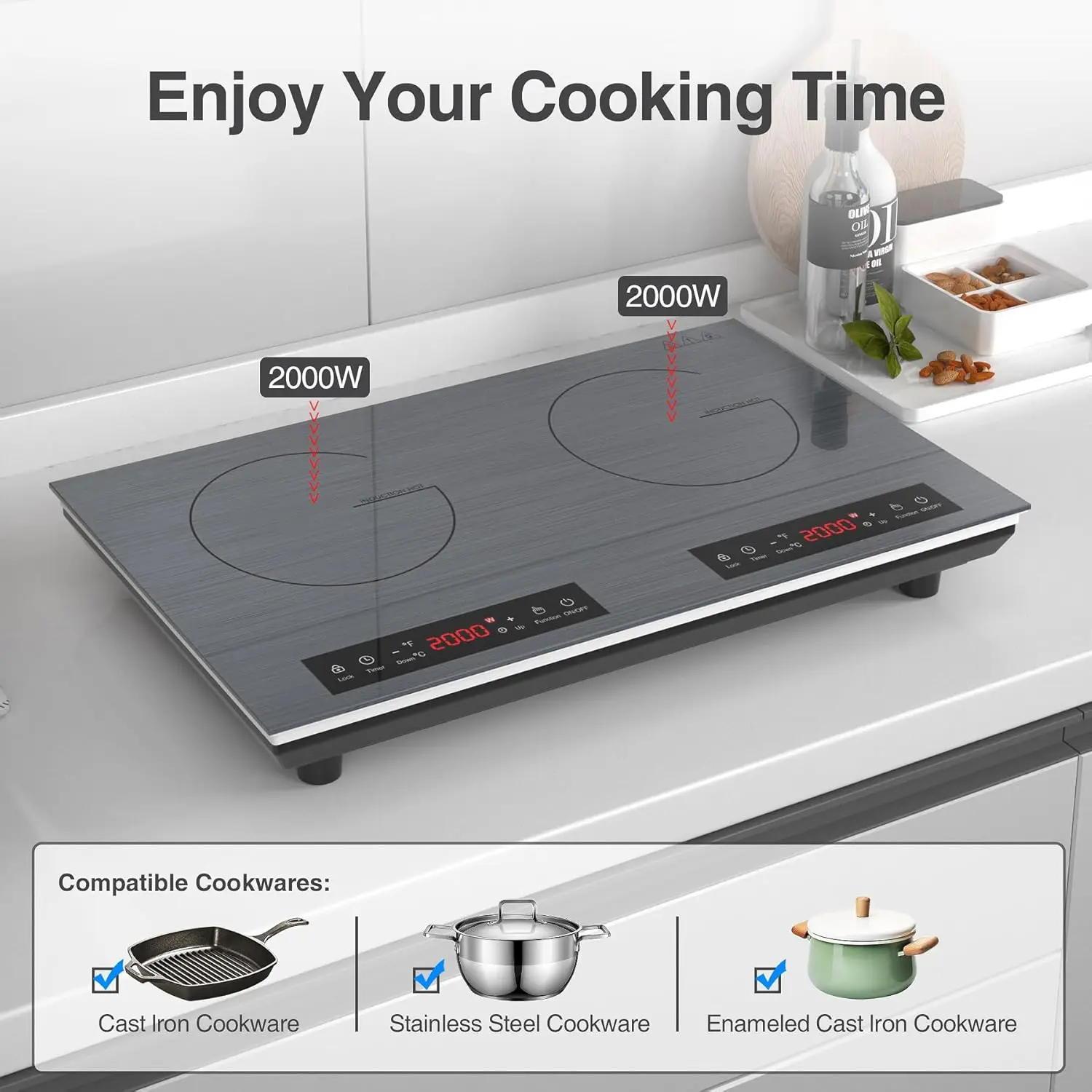 Double Induction Cooktop 24 inch 4000W Electric cooktop hot plate induction stove top LED Touch Screen 9 Levels Settings