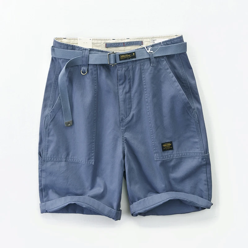 

New Arrival Casual Pure Cotton Brand Beach Shorts For Men Trend Thick Workwear With Belt Straight Short Homme Bermuda Masculina
