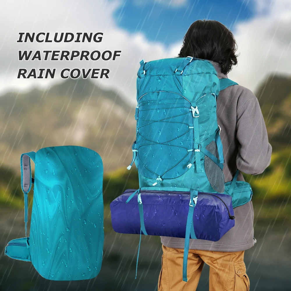 Lixada Mochila de senderismo de 50 litros con cubierta para lluvia, mochila  de senderismo impermeable mochila ligera para acampar para hombres y