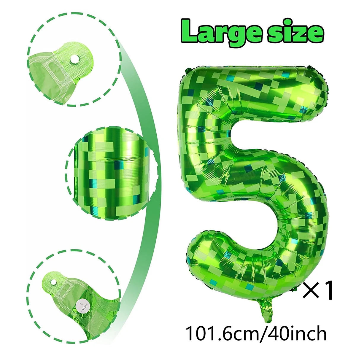 Giant Green Pixel Grid Miner Themed Aluminum Foil Number Balloons
