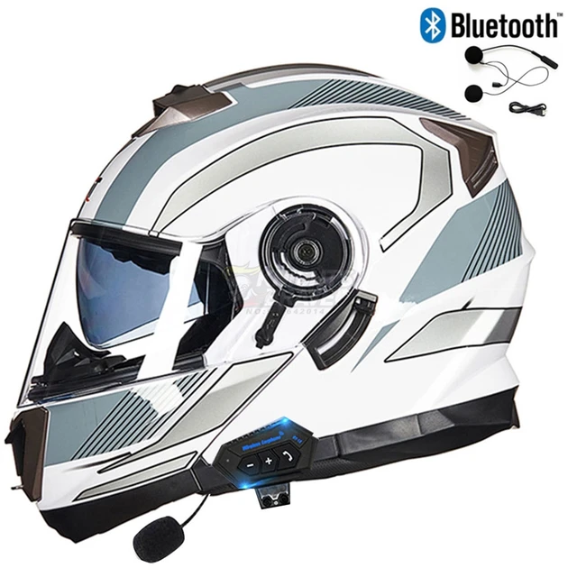 Bluetooth Motorcycle Helmet Flip Up Modular Moto Helmets With Tail DOT  Approval