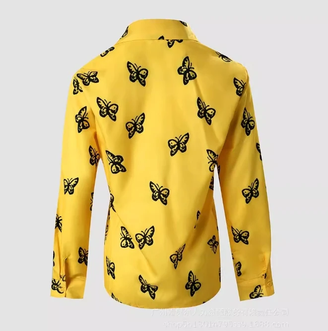 Women's Shirt Fashion 2024 Summer Casual Commuting Butterfly Print Trun-down Collar Button Front Long Sleeved Straight Shirt