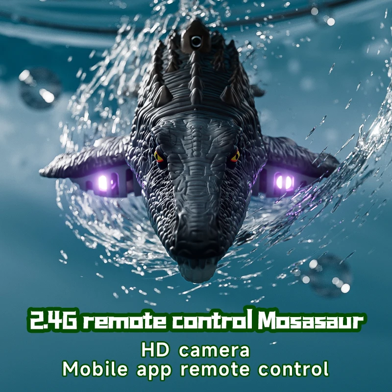 2.4GHz Simulation Dinosaur Rc Toys Remote Control Boat with Light and Spray for Swimming Pool Bathroom kids toys For Boys Gifts