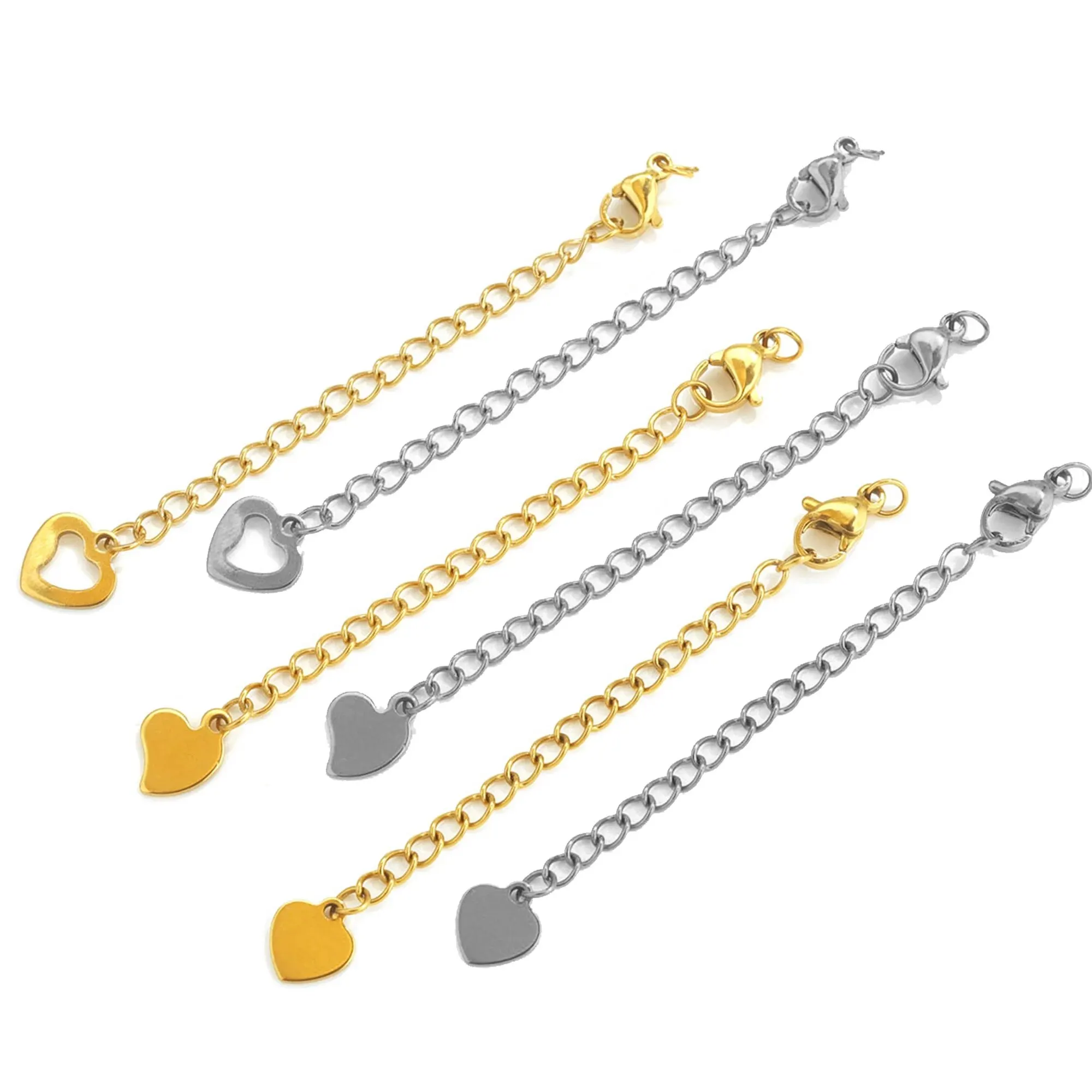 Stainless Steel Chains 10 Pcs Stainless Steel End Chain with Lobster Clasp Skeletonized Heart Pendant DIY Bracelet Necklace Unique and Exquisite