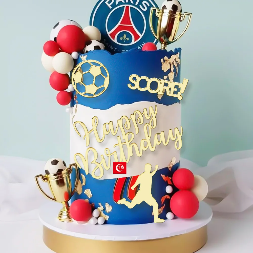 

1set Gold Acrylic Happy Birthday Cake Topper Kids Football Birthday Party Cake Toppers Baby Shower Cake Gift Dessert Decoration