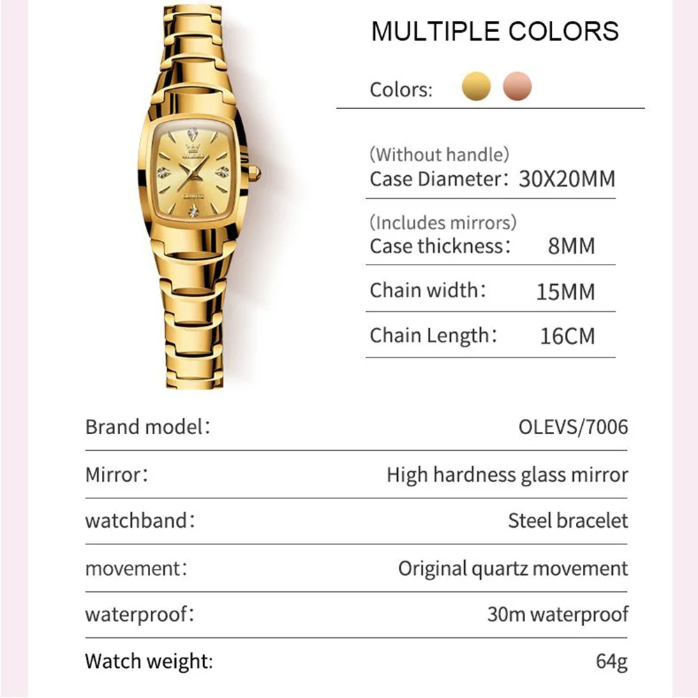 OLEVS Watch for Women Luxury Golden Tungsten Steel Women's Watches Waterproof Elegant Ladies Quartz Wristwatches Reloj Feminino