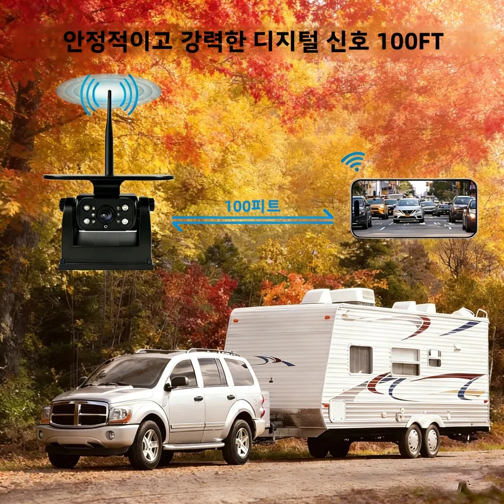 자석식 태양광 WiFi 백업 카메라 BSD 사각지대 감지 무선 DVR 레코더 (트럭, RV, 캠핑카, 트레일러용) - 후방 카메라
