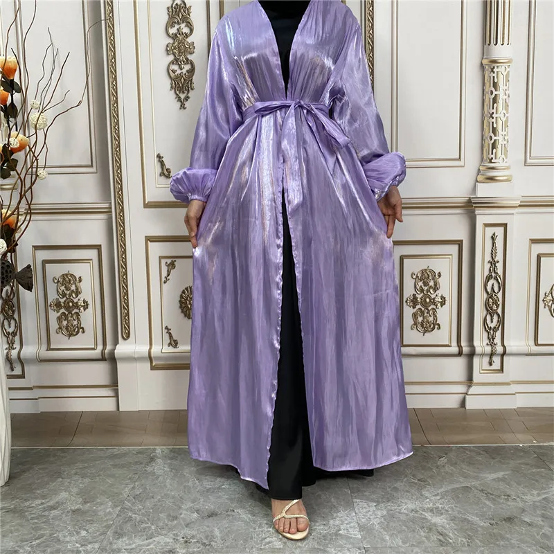 

Ramadan Party Dresses for Women Silky Abaya Puff Sleeve Abayas Belted Kaftan Muslim Dubai Gowns Morocco Evening Vestiods Autumn