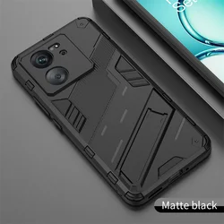 Enhanced Phone Case with Car Magnetic Holder and Kickstand - Durable Armor Back Cover in Sleek Design for Xiaomi 13T Pro (Black)
