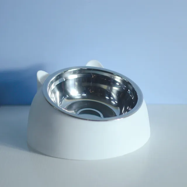 Cat Dog Bowl 15 Degrees Raised Stainless Steel Non Slip Puppy Base Cat Food Drinking Water Feeder Tilt Safeguard Neck Pet Bowl 5