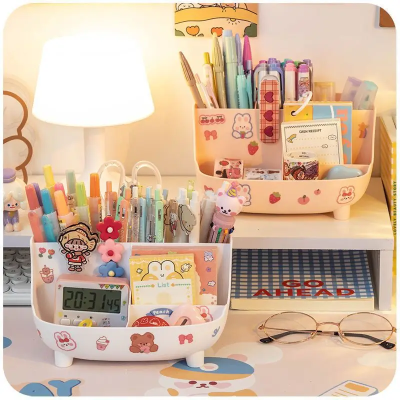 Ins Cute Kawaii Pen Holder Organizer Kids Girl Student Office Desktop Fashion Large Capacity Stationery Storage Box Organizer