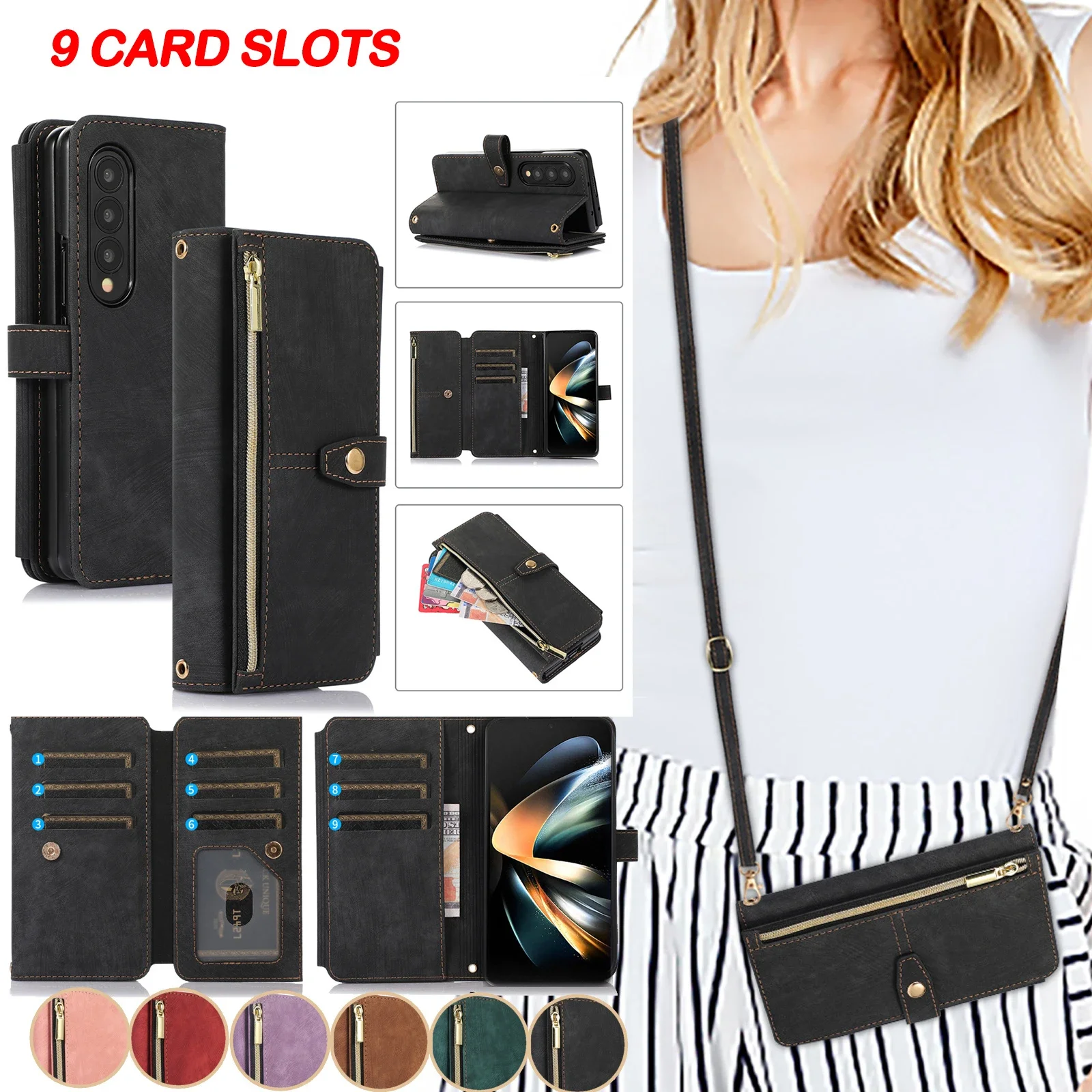 Compact Crossbody Wallet Phone Case with Card Holder and Stand – Premium Flip Leather Cover with Lanyard