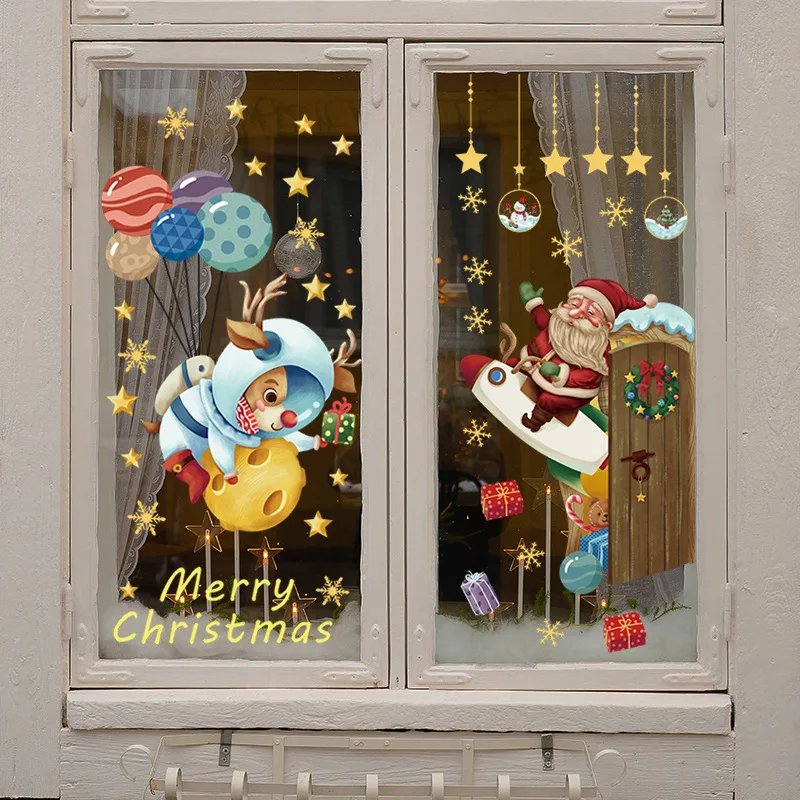 

Christmas StickersSnowflake Santa Claus Glass Window Display Wall Stickers Star Astronaut Elk New Year Decals Decoration