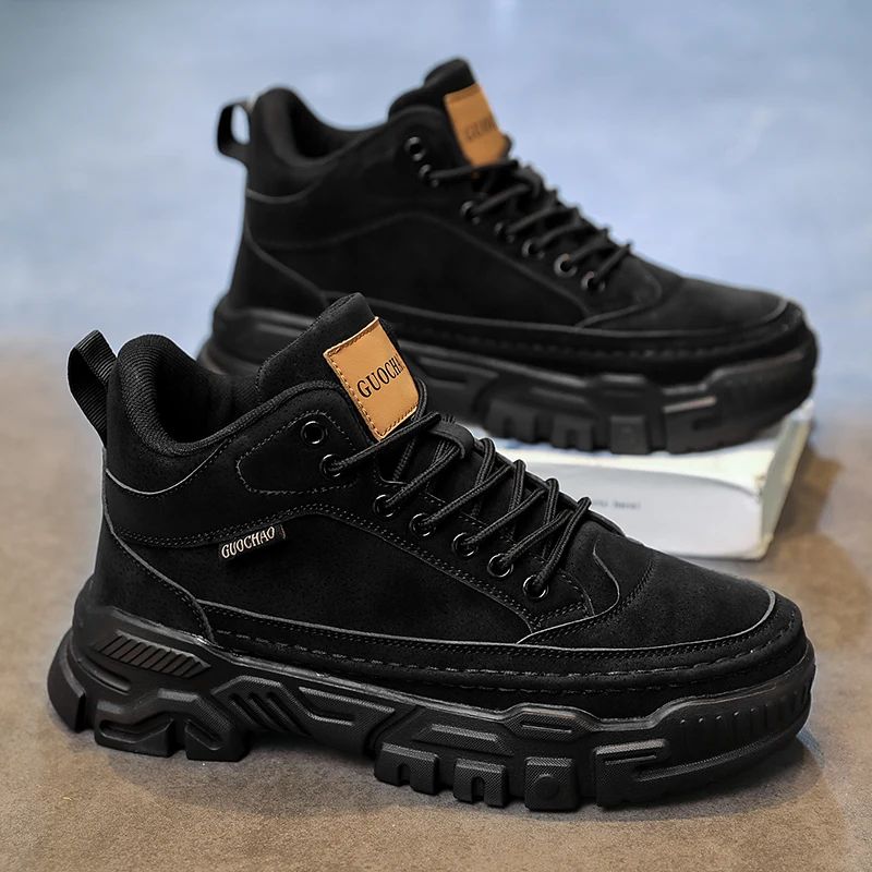 Men's Fashionable Solid Color Lace-Up Casual Shoes, Large Size Men's Shoes, Lightweight Versatile Comfortable High-Top Men's Outdoor Trendy Sneakers, Suitable for Outdoor Running, Hiking, Casual Wear, Versatile Style