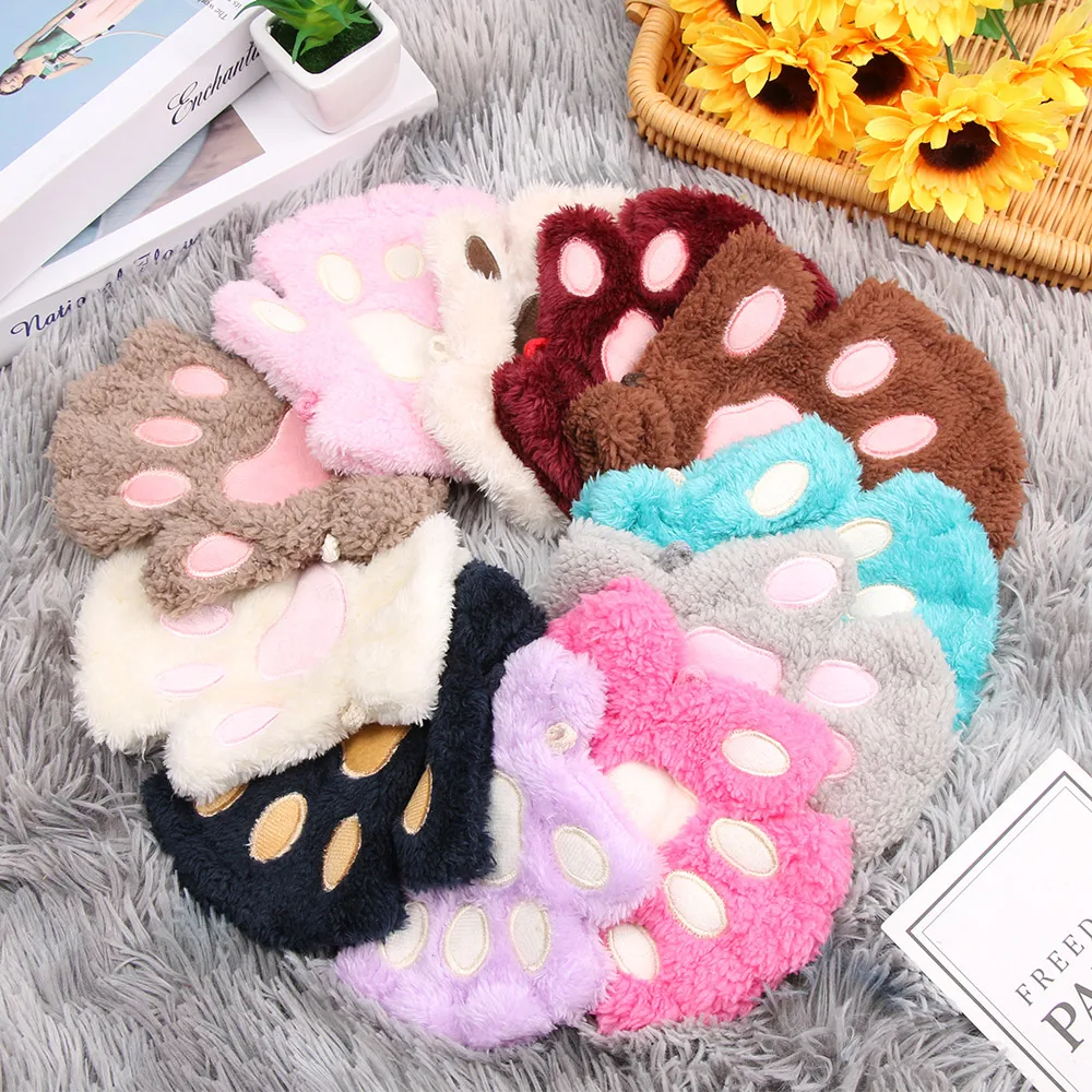 Cat Gloves Children Fashion Boys Girls Cat Claw Paw Plush Mittens Warm Soft Winter