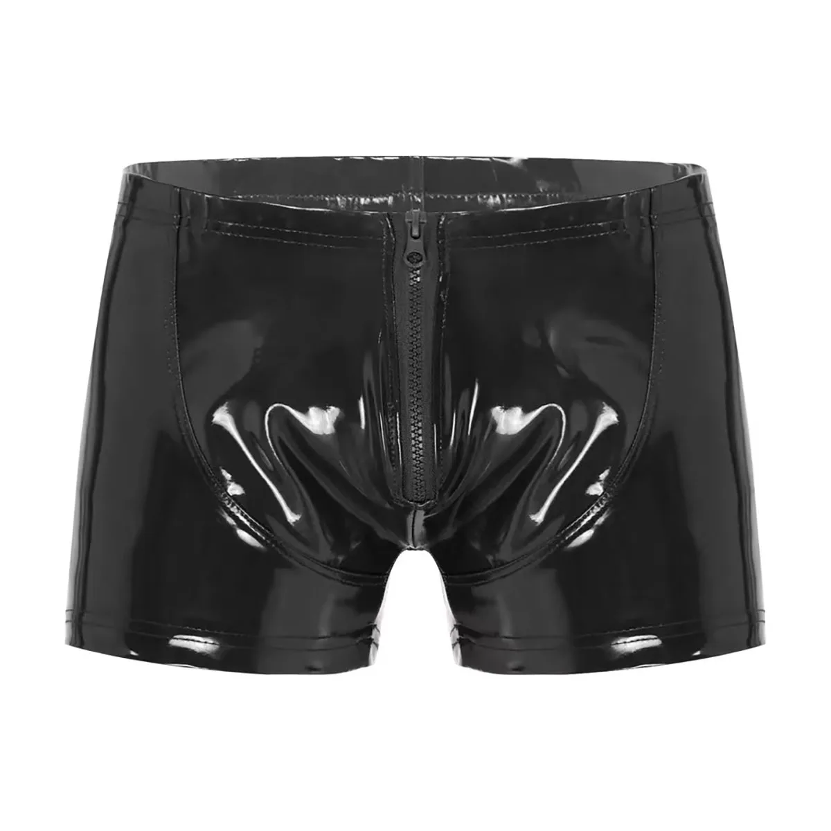 Men underwear 5XL Mens Sexy Open Crotch Leather Short Pants For Sex Latex Shaping Sheath Fetish Boxer Leather Underpants Bulge Pouch Sexi