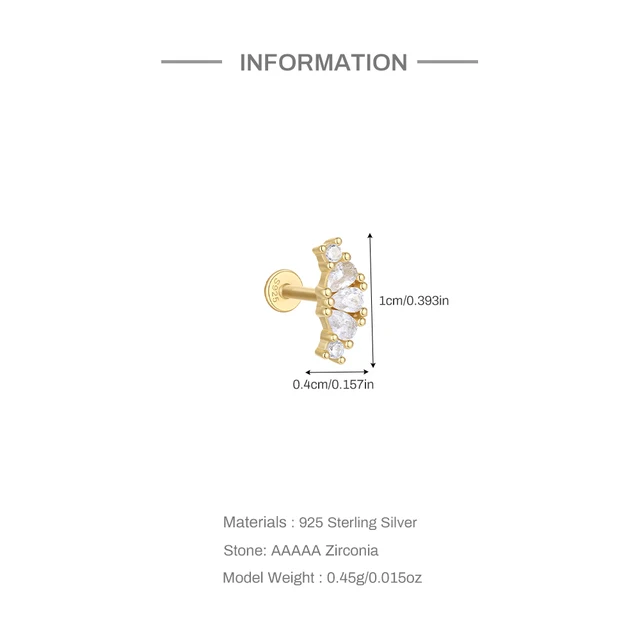 CANNER Trend 925 Sterling Silver Tassel Chains Star Zircon Flat Piercing Stud Earring For Women Girls Ear Bone Fine Jewelry Gift 2