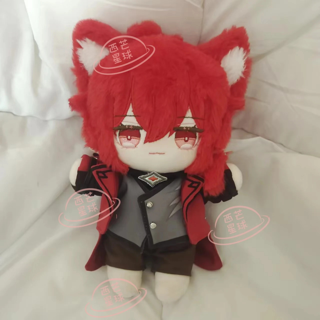 

Anime Genshin Impact Diluc Ragnvindr 20CM Cute Red Cat Ear Rabbit Fur Plush Dolls Body Dress Up Outfit Toy Cosplay Gift