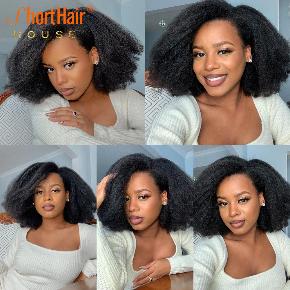 Afro Wigs Transparent Lace Frontal Human Hair Wigs For Women 4x4 Lace Closure Short Bob Mongolian Afro Kinky Curl human hair wig lace front wigs