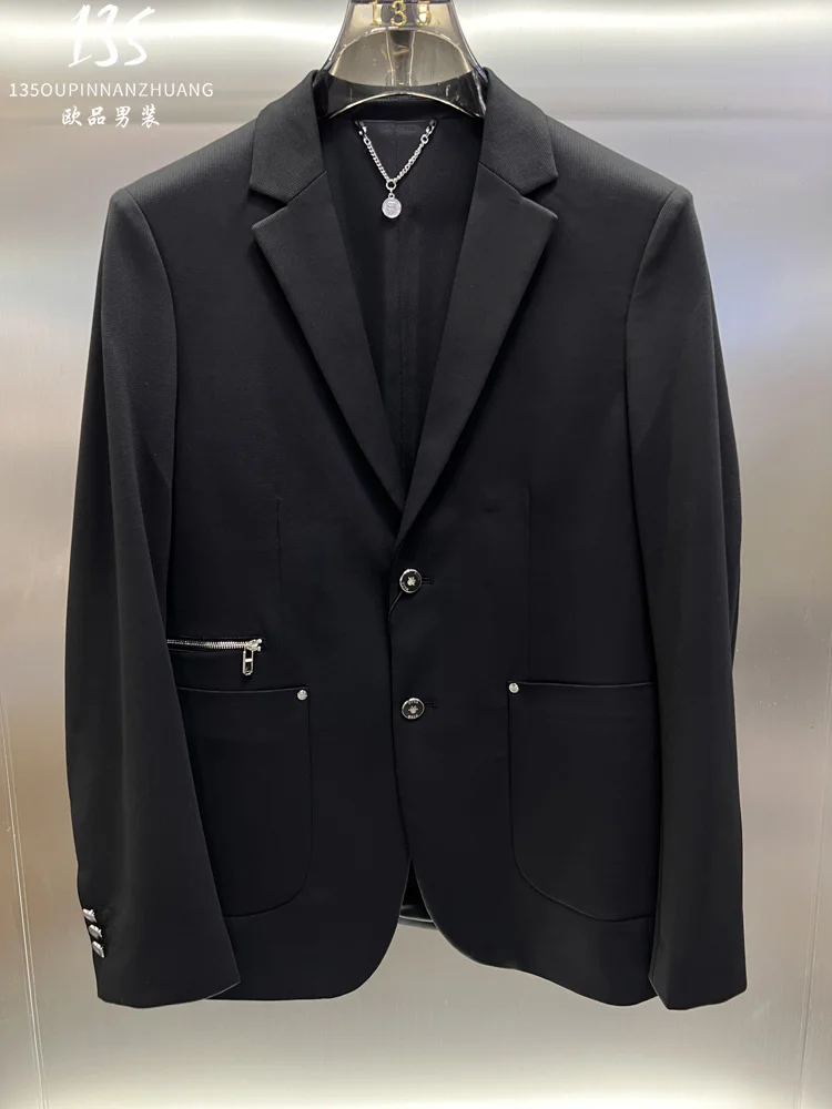 Fashionable Business Casual Suit Jacket Men's 2024 Spring New Zipper Slim Fit Patchwork All-match Long Sleeve Suit Coats