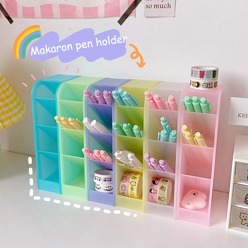 New Kawaii Macaroon Color 4 Gird Desktop Organizer Pen Holder Big Size Desk Makeups Pencil Storage Box School Stationery |