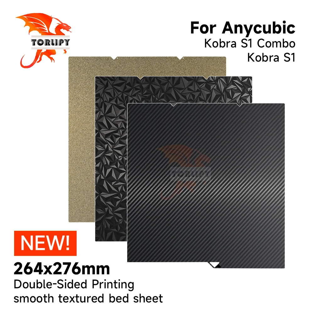 Cama Caliente PEI Para Impresora 3D Anycubic Kobra S1 - Doble Cara Texturizada Dorada 264x276 Mm | Placa Flexible Para PLA, PETG, ABS