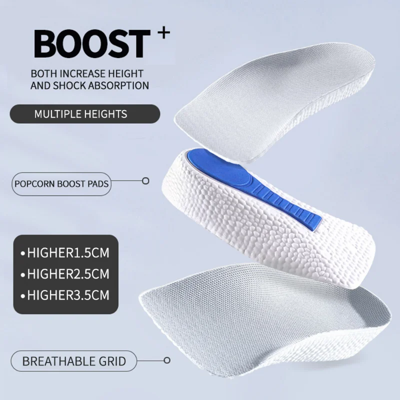 1.5-3.5CM Invisible Height Increasing Insole Orthopedic Arch Support Insole Soft Elastic Light Weight for Men Women Shoes Pads