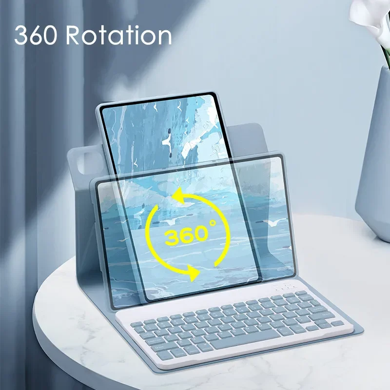 360° Rotating Tablet Keyboard Case with Pencil Holder and Multi-Language Keyboard