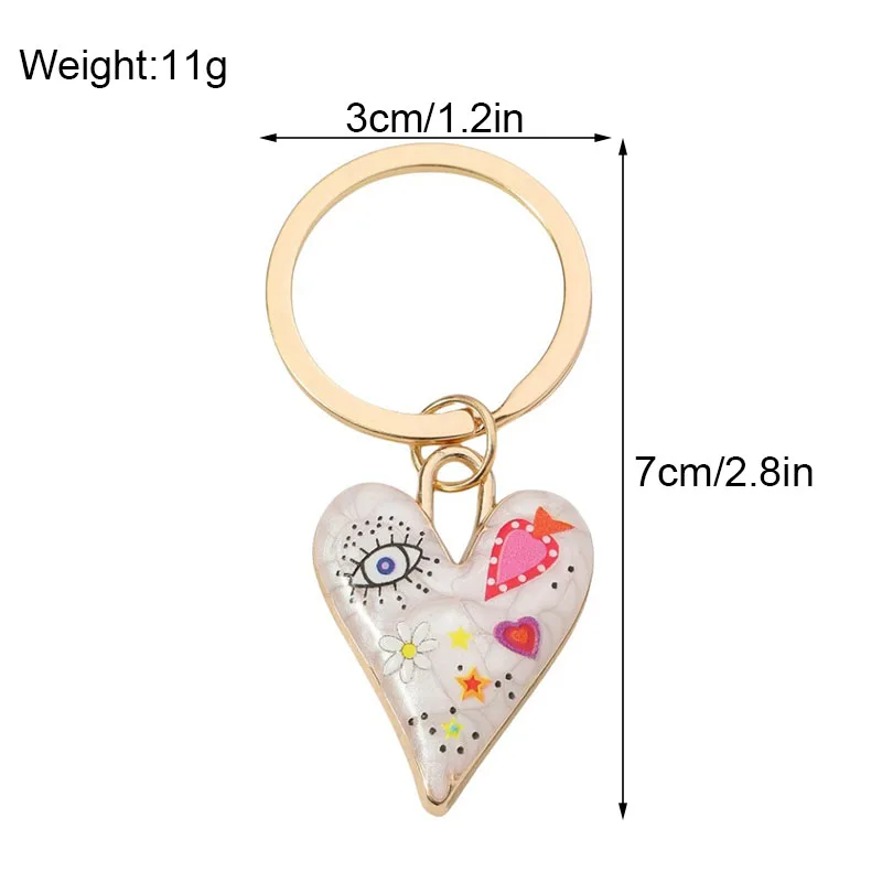 Mode Abstrakte Kunst Stil Herz Schlüsselbund für Frauen Persönlichkeit Emaille Auge Blume Herz Schlüssel Ring Tasche Auto Schlüssel Dekoration Jewely – Detail 1