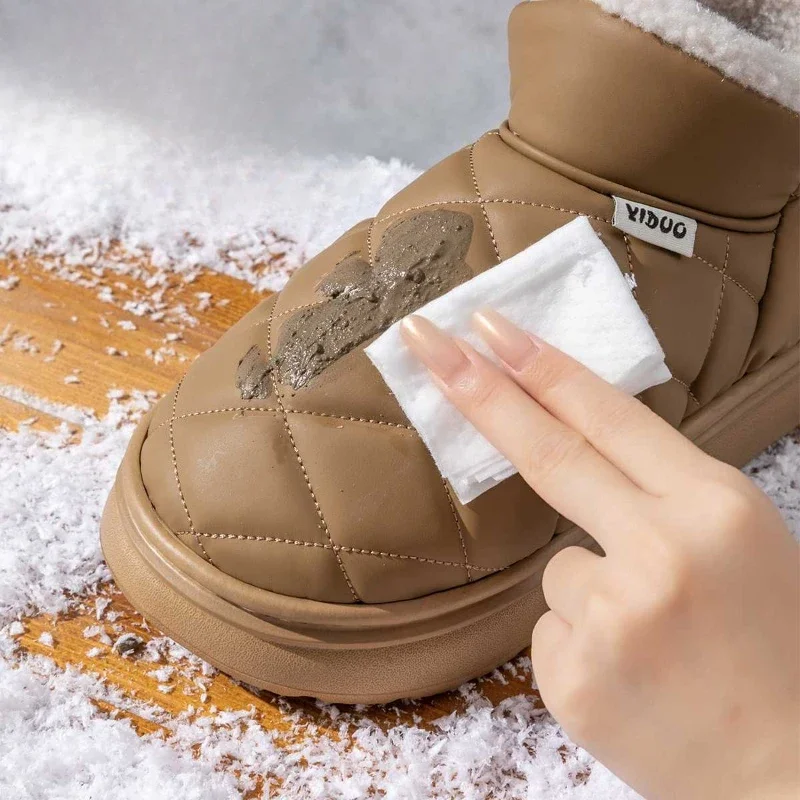 Winter Snow Boots For Women Fur Lined Warm  Boots Ankle Thick Soled Slippers Leather Wool Shoes Non Slip Outdoor