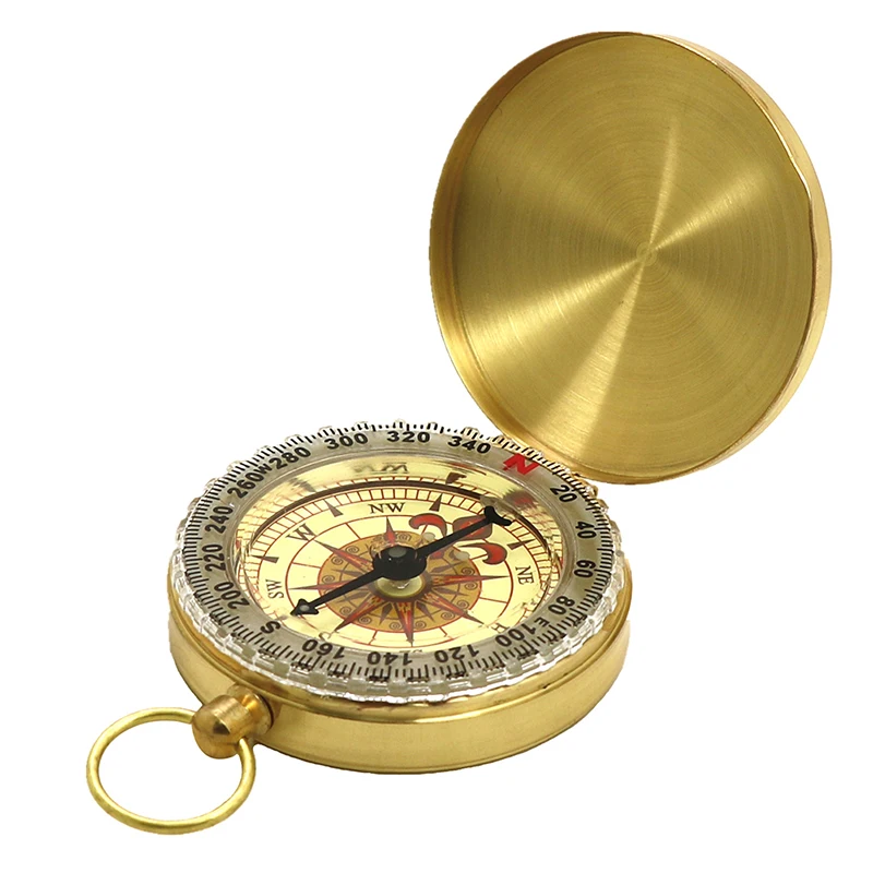 

High Quality Camping Hiking Pocket Brass Golden Compass Portable Compass Navigation for Outdoor Activities