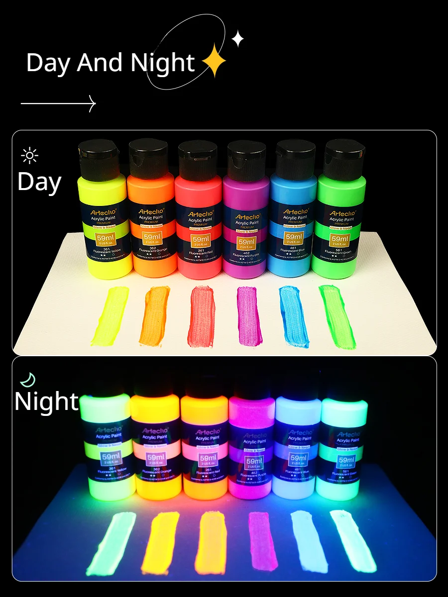 Magicfly Acrylic Glow in The Dark Paint, 10 Bright Colours Liquid Luminous  Paint, Neon Paints Glow in Dark for Painting, Halloween Decoration, DIY