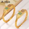 Arabic Muslim Bridal Open Bangles 21k Gold Plated Algeria Vintage Wedding Bracelet Dubai Women Classic Marry Party Jewelry