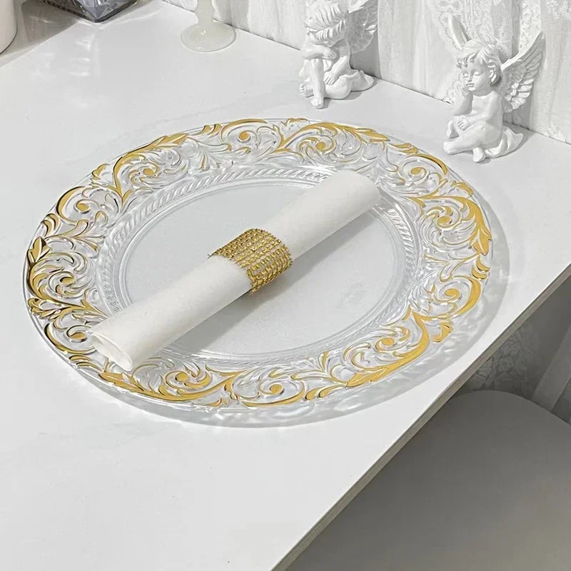100 PCS Charger Plate Plastic Decorative Service Tray Clear Dinner Trays Banquet Plates Wedding Party Decor Table Place 13inch 2