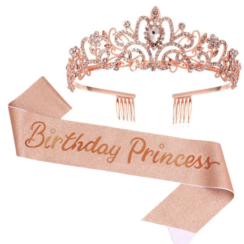 

Birthday Girl Tiara Crown Princess Crown With Birthday Sash For Women Happy Birthday Party Supplies