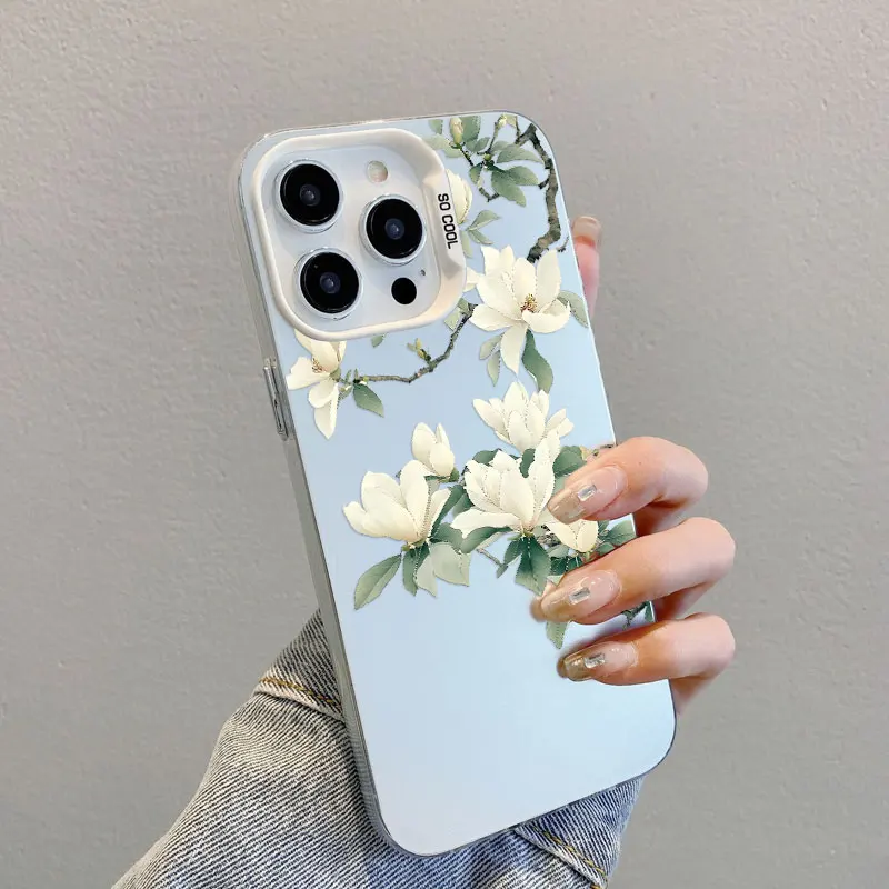 Mit weißer Magnolienblumenmuster Handyhülle für Samsung S25 S22 Ultra Plus S24 S23 Ultra Plus FE S21 FE stoßfeste Laserabdeckung – Detail 6