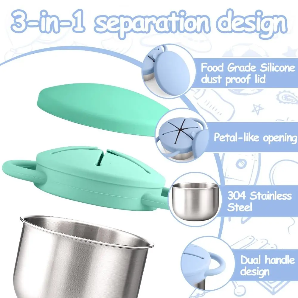 탈착식 용 간식 용기 식품 등급 실리콘 손잡이 스테인리스 스틸 간식 컵 휴대용