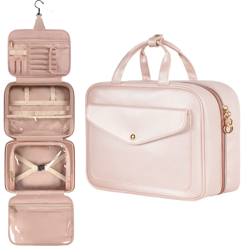 

Large Capacity Travel Tote Waterproof Cosmetic Bag New PU Leather Makeup Bag Toiletries Storage Bags Ladies Beauty Bag Organizer