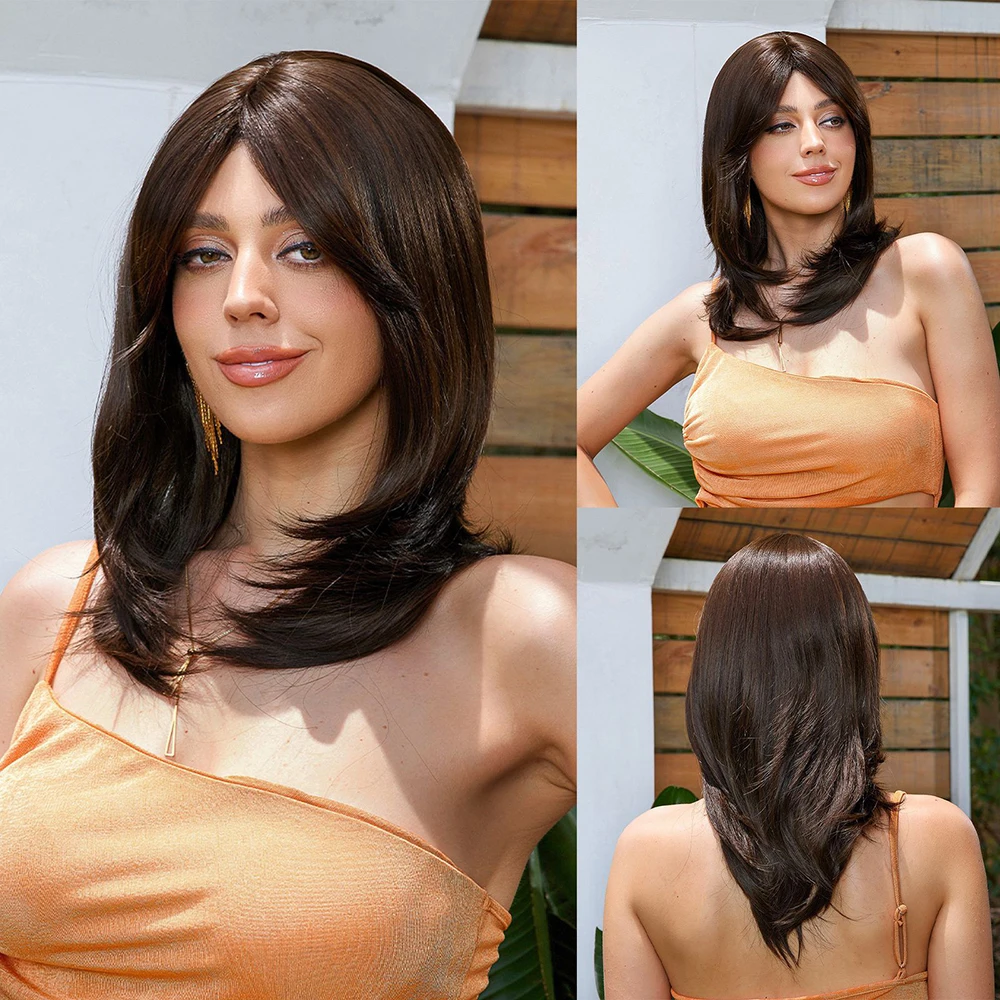 

Wig sets are hot selling for women's wig. Brown eight line bangs, long straight hair, natural and realistic high temperature si