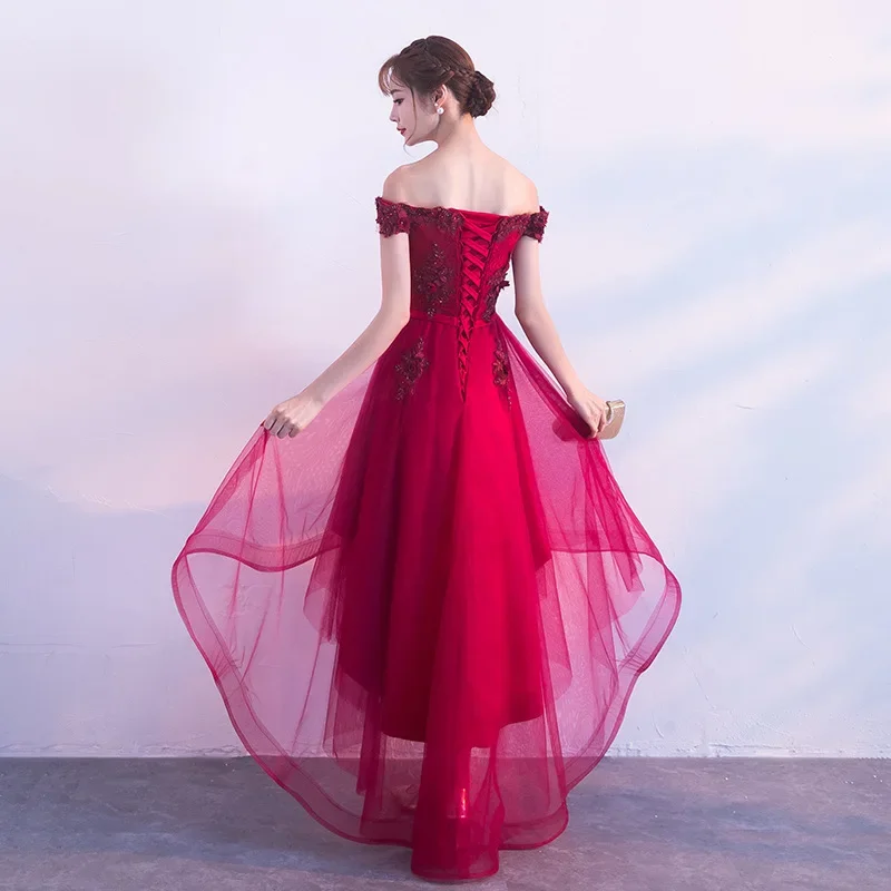 Evening Wine Red Boat Neck Cocktail Dresses Embroidery Tea-Length Plus size Customization For Evening Dresses Cocktail Dress Women Formal Dress Party Gown H063