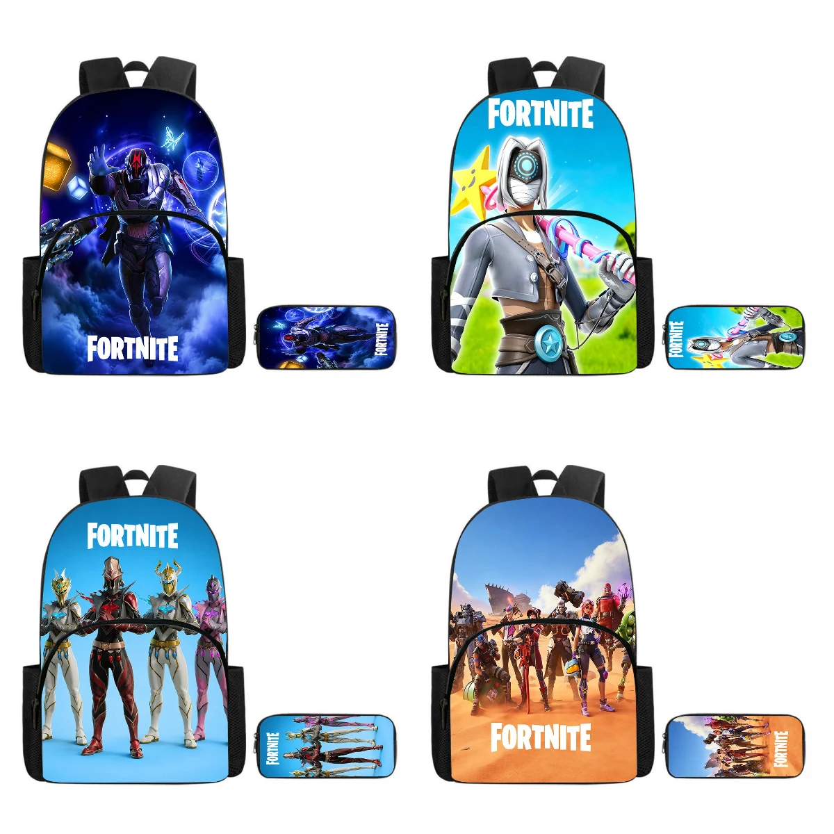 Fortnite Cartoon Backpack with Front Pocket & Pencil Case 2-Piece Set - School Bag for Boys Girls Age 5-10, Unisex Kids Gift 1