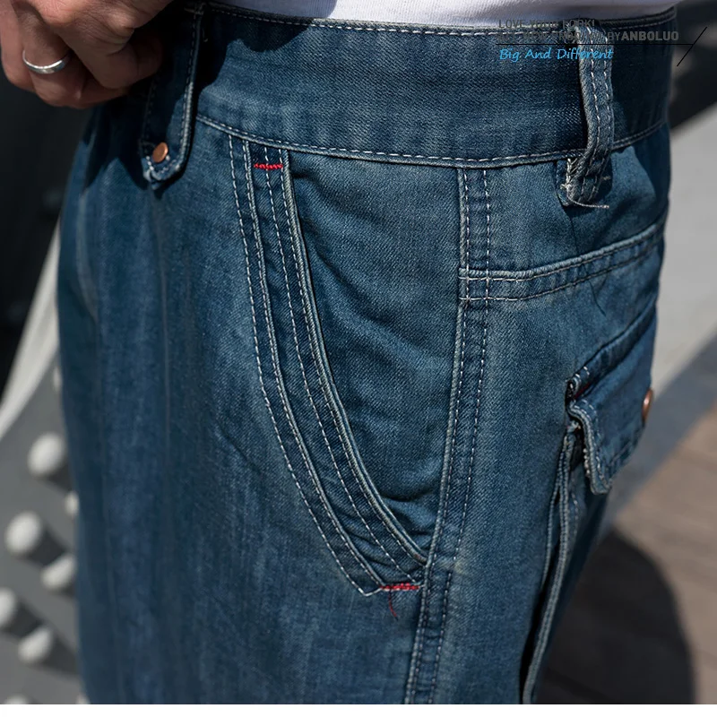 Summer Denim Cargo Cropped Pants Big Pocket Men's Shorts Hip Hop Loose Plus Fat Plus Size Jean Short Male