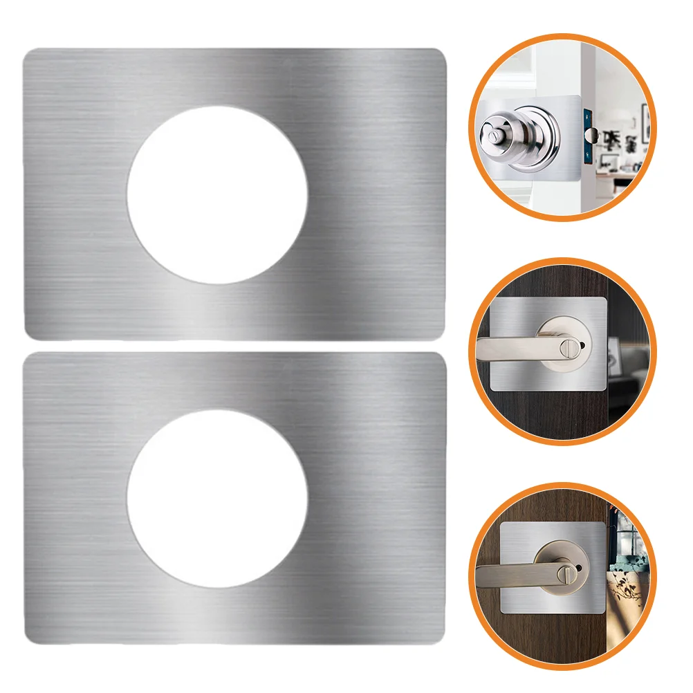 2 Pcs Door Lock Repair Board Leverage Hole Cover Plate Fixed Covers Stainless Steel Kit Kick Front Reinforcement Plates Knob
