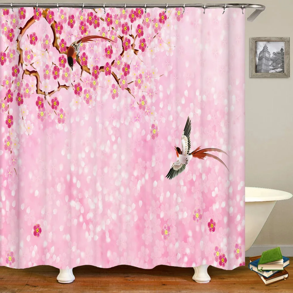 

Bathroom Shower curtain Floral Plant Bathtub Partition Bathroom Waterproof Fabric Curtain Washable