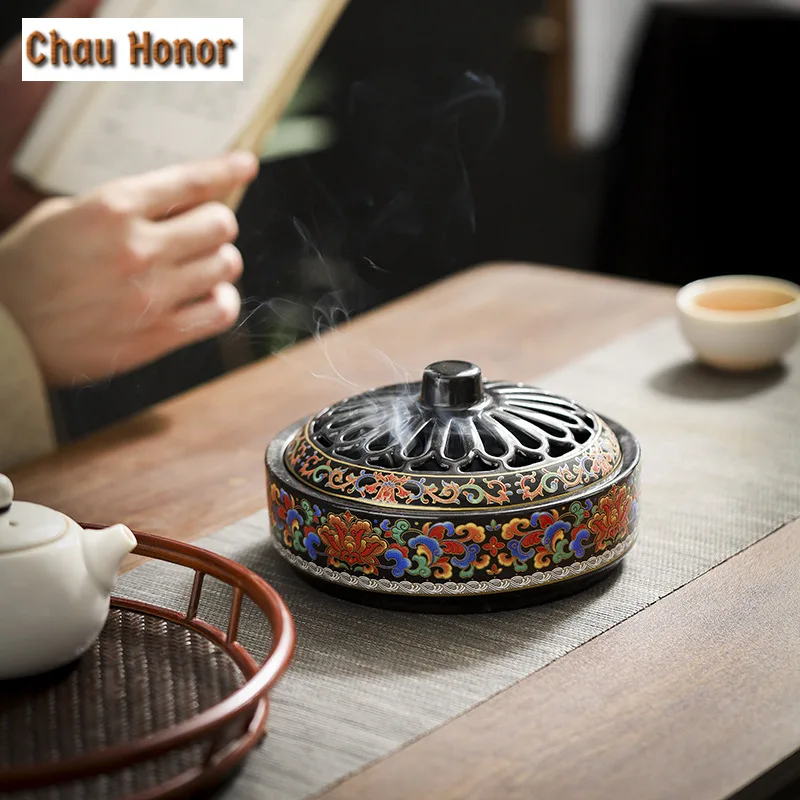 Large Enamel Cloisonne 12 Hour Incense Holder Luxury Diffuser Household Scented Aromatic Candles Zen Tea Items Equipment Craft