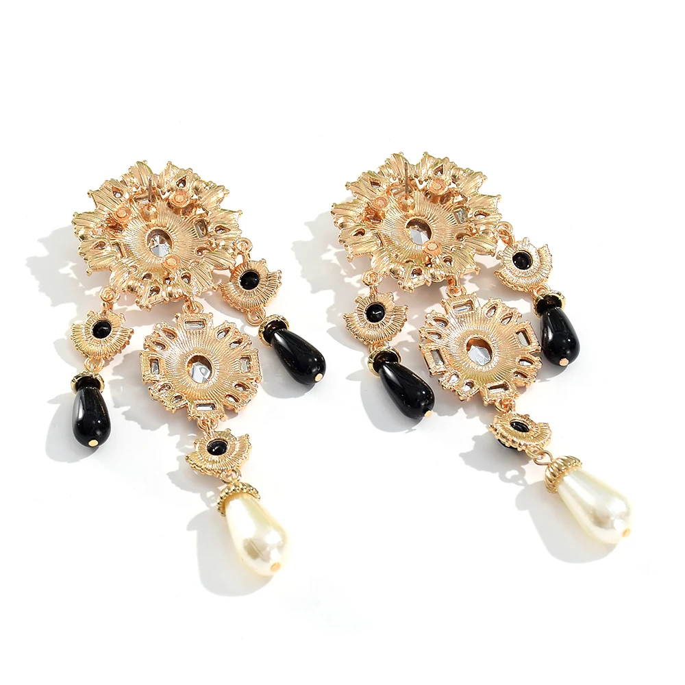 Dangle Drop Earrings Colorful Crystals Hanging Pearls Rhinestone For Women