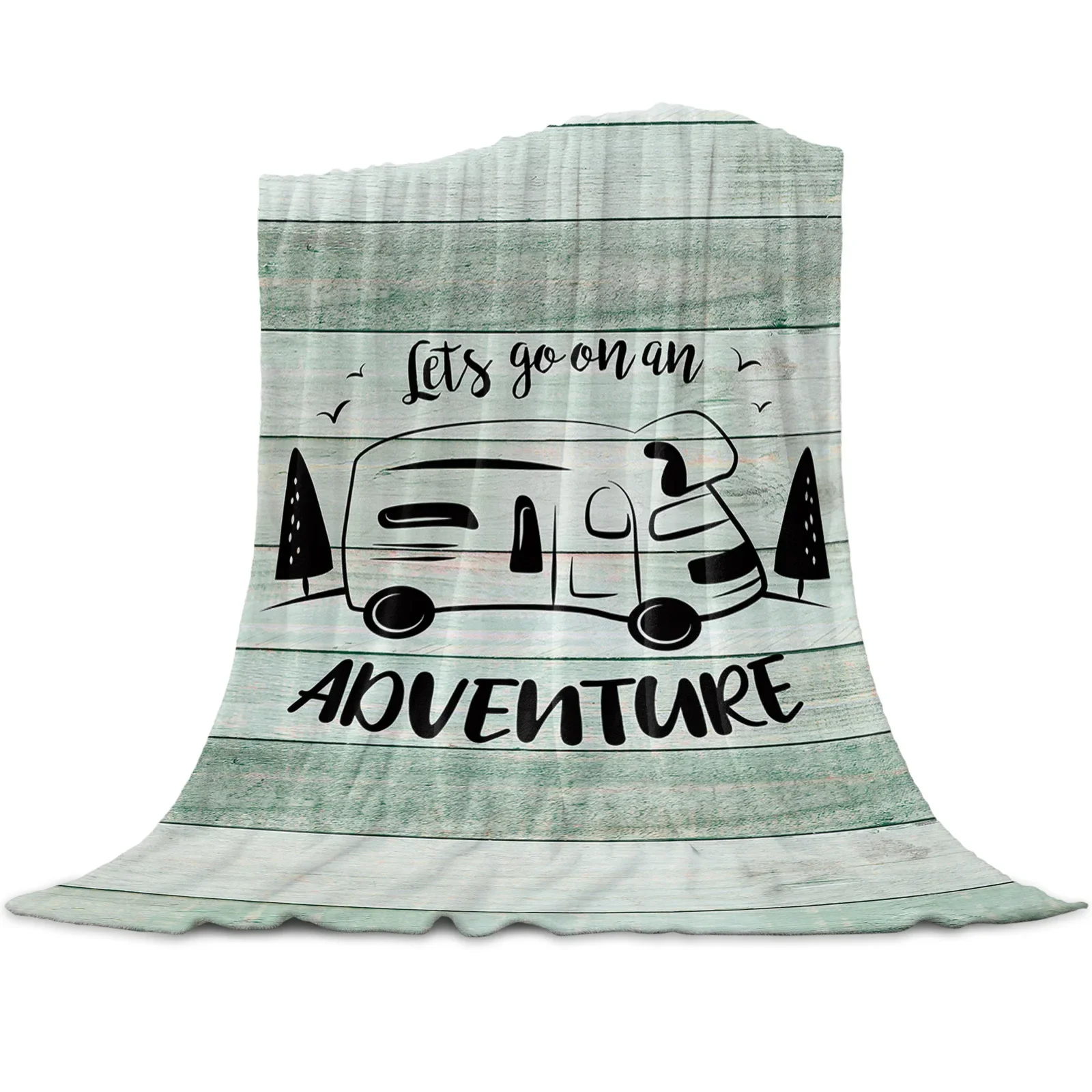 

Retro Green Wood Grain Camper Pattern Flannel Throw Blanket Soft Warm Cozy for Sofa Couch Bed Decoration Kids Adults Travel Gift